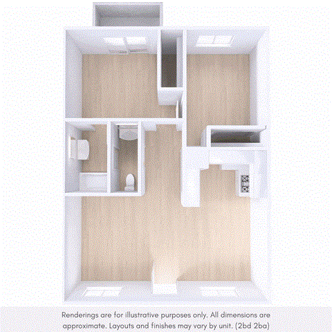 Floor plan for 2 beds, 1.5 baths, 950 sqft